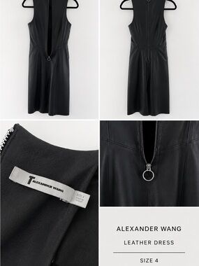 Alexander Wang Black Leather Zip-Front Sleeveless Dress
